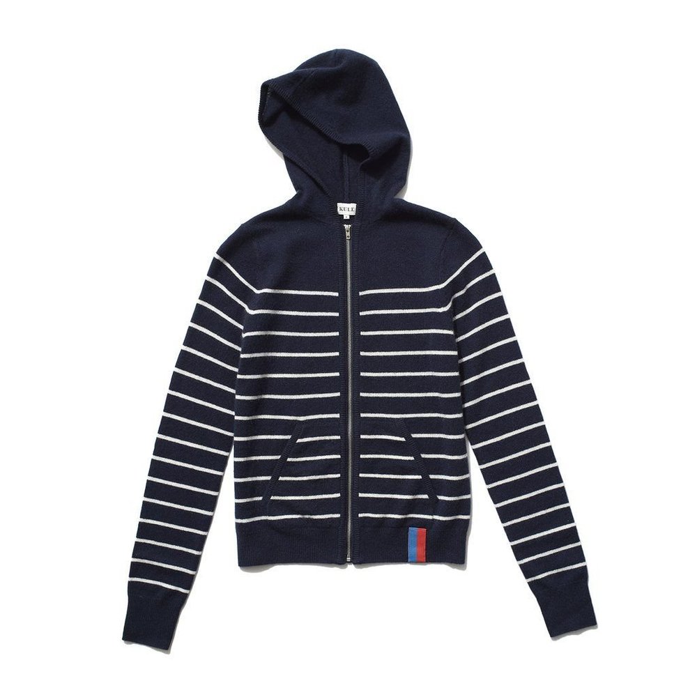 Kul Drake Zip-Front Striped Cashmere Sweater